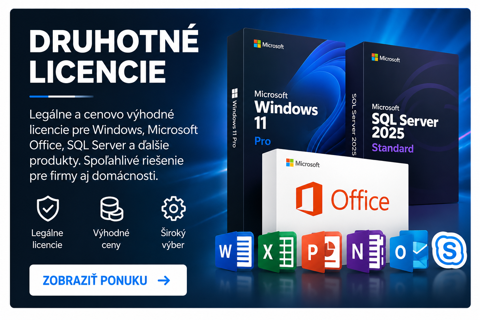 Windows, SQL Server a Microsoft Office – druhotné licencie
